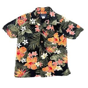 The Children's Place black Hawaiian Shirt toddler boys 2T top floral palm leaves